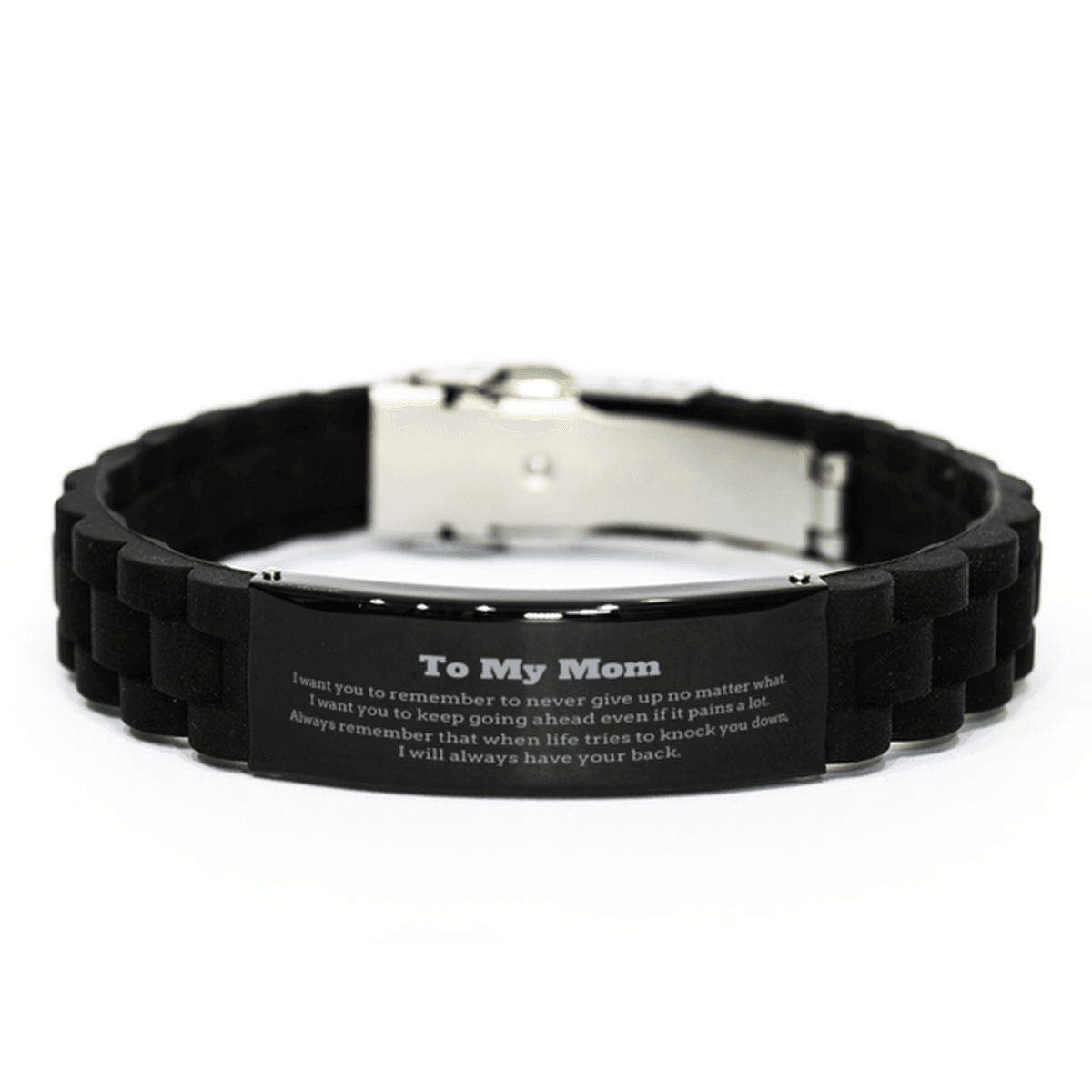 To My Mom Gifts, Never give up no matter what, Inspirational Mom Black Glidelock Clasp Bracelet, Encouragement Birthday Christmas Unique Gifts For Mom - Mallard Moon Gift Shop