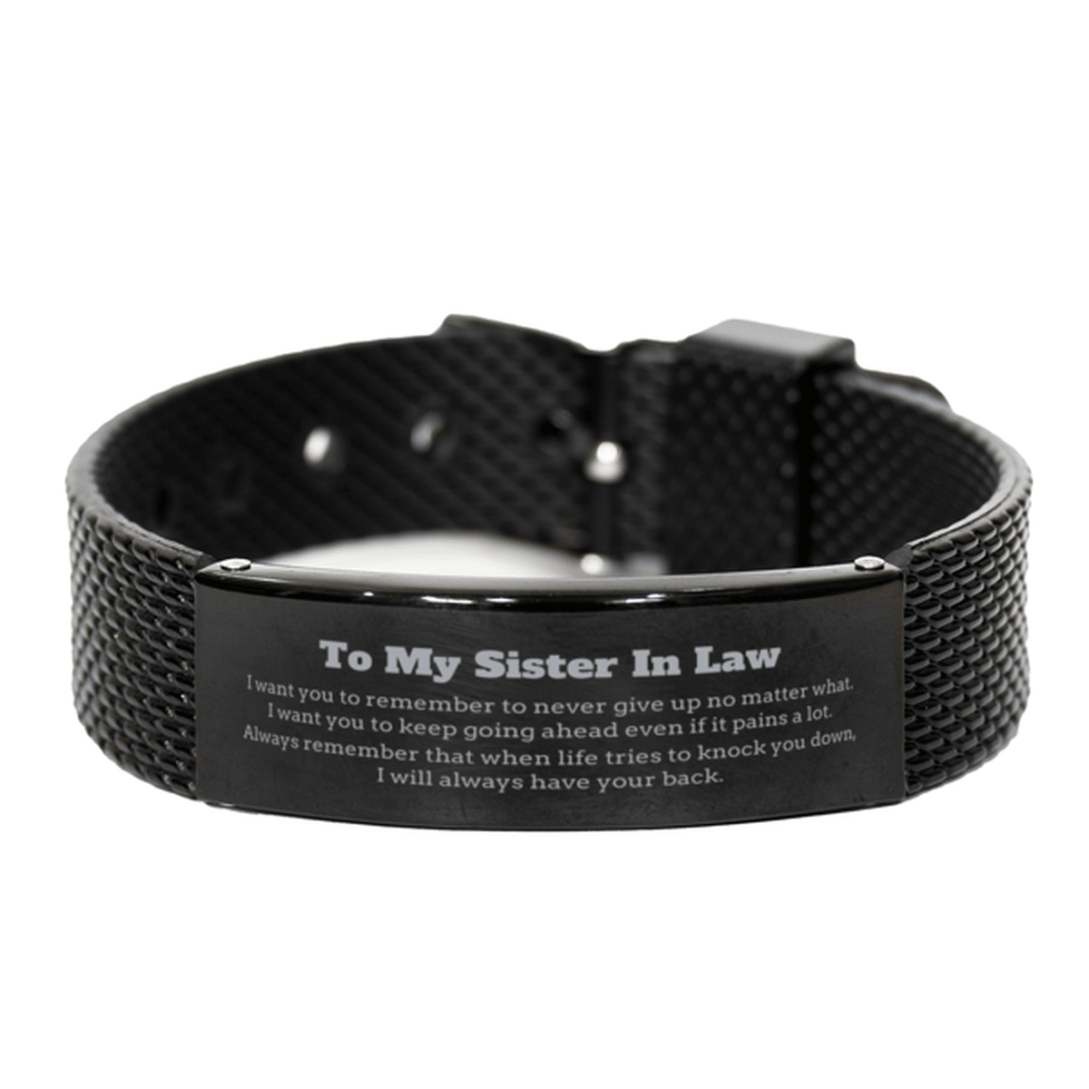 To My Sister In Law Gifts, Never give up no matter what, Inspirational Sister In Law Black Shark Mesh Bracelet, Encouragement Birthday Christmas Unique Gifts For Sister In Law - Mallard Moon Gift Shop