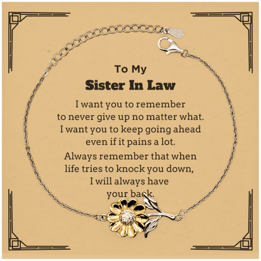 To My Sister In Law Gifts, Never give up no matter what, Inspirational Sister In Law Sunflower Bracelet, Encouragement Birthday Christmas Unique Gifts For Sister In Law - Mallard Moon Gift Shop