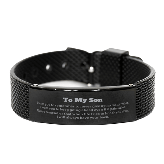 To My Son Gifts, Never give up no matter what, Inspirational Son Black Shark Mesh Bracelet, Encouragement Birthday Christmas Unique Gifts For Son - Mallard Moon Gift Shop