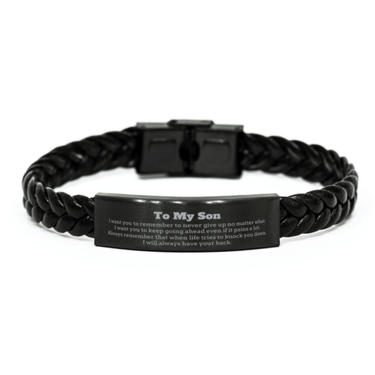 To My Son Gifts, Never give up no matter what, Inspirational Son Braided Leather Bracelet, Encouragement Birthday Christmas Unique Gifts For Son - Mallard Moon Gift Shop