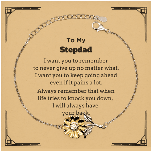 To My Stepdad Gifts, Never give up no matter what, Inspirational Stepdad Sunflower Bracelet, Encouragement Birthday Christmas Unique Gifts For Stepdad - Mallard Moon Gift Shop
