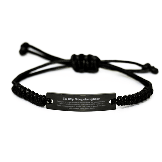 To My Stepdaughter Gifts, Never give up no matter what, Inspirational Stepdaughter Black Rope Bracelet, Encouragement Birthday Christmas Unique Gifts For Stepdaughter - Mallard Moon Gift Shop