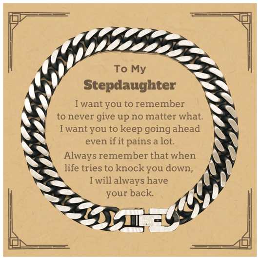 To My Stepdaughter Gifts, Never give up no matter what, Inspirational Stepdaughter Cuban Link Chain Bracelet, Encouragement Birthday Christmas Unique Gifts For Stepdaughter - Mallard Moon Gift Shop