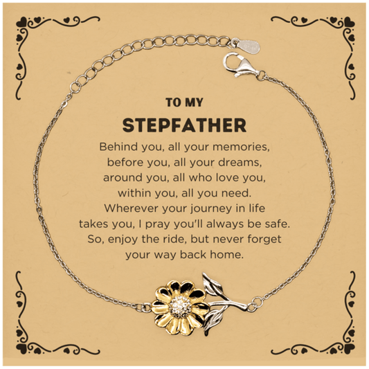 To My Stepfather Gifts, Inspirational Stepfather Sunflower Bracelet, Sentimental Birthday Christmas Unique Gifts For Stepfather Behind you, all your memories, before you, all your dreams, around you, all who love you, within you, all you need - Mallard Moon Gift Shop