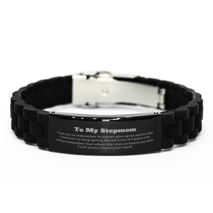 To My Stepmom Gifts, Never give up no matter what, Inspirational Stepmom Black Glidelock Clasp Bracelet, Encouragement Birthday Christmas Unique Gifts For Stepmom - Mallard Moon Gift Shop