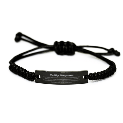 To My Stepmom Gifts, Never give up no matter what, Inspirational Stepmom Black Rope Bracelet, Encouragement Birthday Christmas Unique Gifts For Stepmom - Mallard Moon Gift Shop