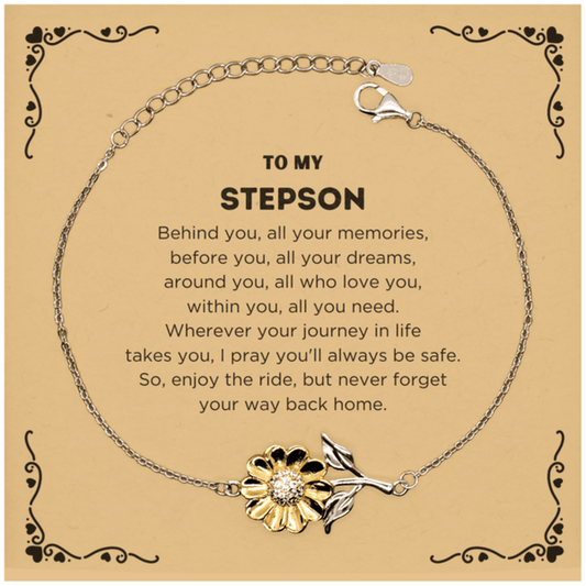To My Stepson Gifts, Inspirational Stepson Sunflower Bracelet, Sentimental Birthday Christmas Unique Gifts For Stepson Behind you, all your memories, before you, all your dreams, around you, all who love you, within you, all you need - Mallard Moon Gift Shop