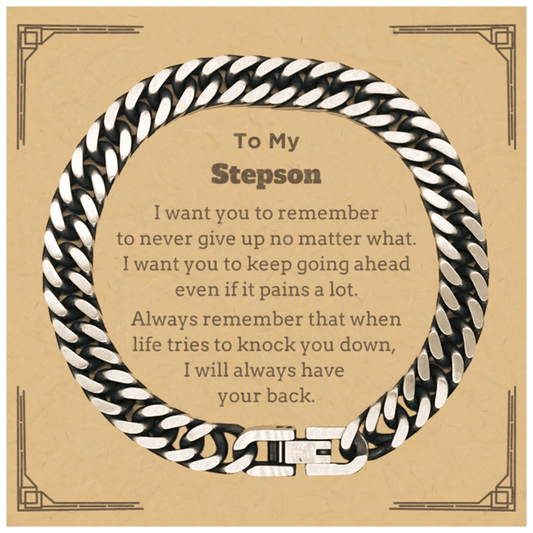 To My Stepson Gifts, Never give up no matter what, Inspirational Stepson Cuban Link Chain Bracelet, Encouragement Birthday Christmas Unique Gifts For Stepson - Mallard Moon Gift Shop