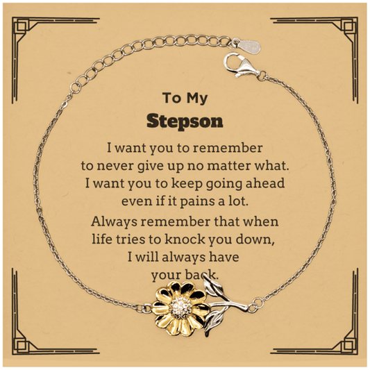To My Stepson Gifts, Never give up no matter what, Inspirational Stepson Sunflower Bracelet, Encouragement Birthday Christmas Unique Gifts For Stepson - Mallard Moon Gift Shop