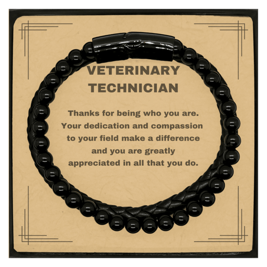 Veterinary Technician Black Braided Leather Stone Bracelet - Thanks for being who you are - Birthday Christmas Jewelry Gifts Coworkers Colleague Boss - Mallard Moon Gift Shop