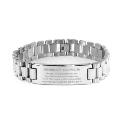 Veterinary Technician Ladder Stainless Steel Engraved Bracelet - Thanks for being who you are - Birthday Christmas Jewelry Gifts Coworkers Colleague Boss - Mallard Moon Gift Shop