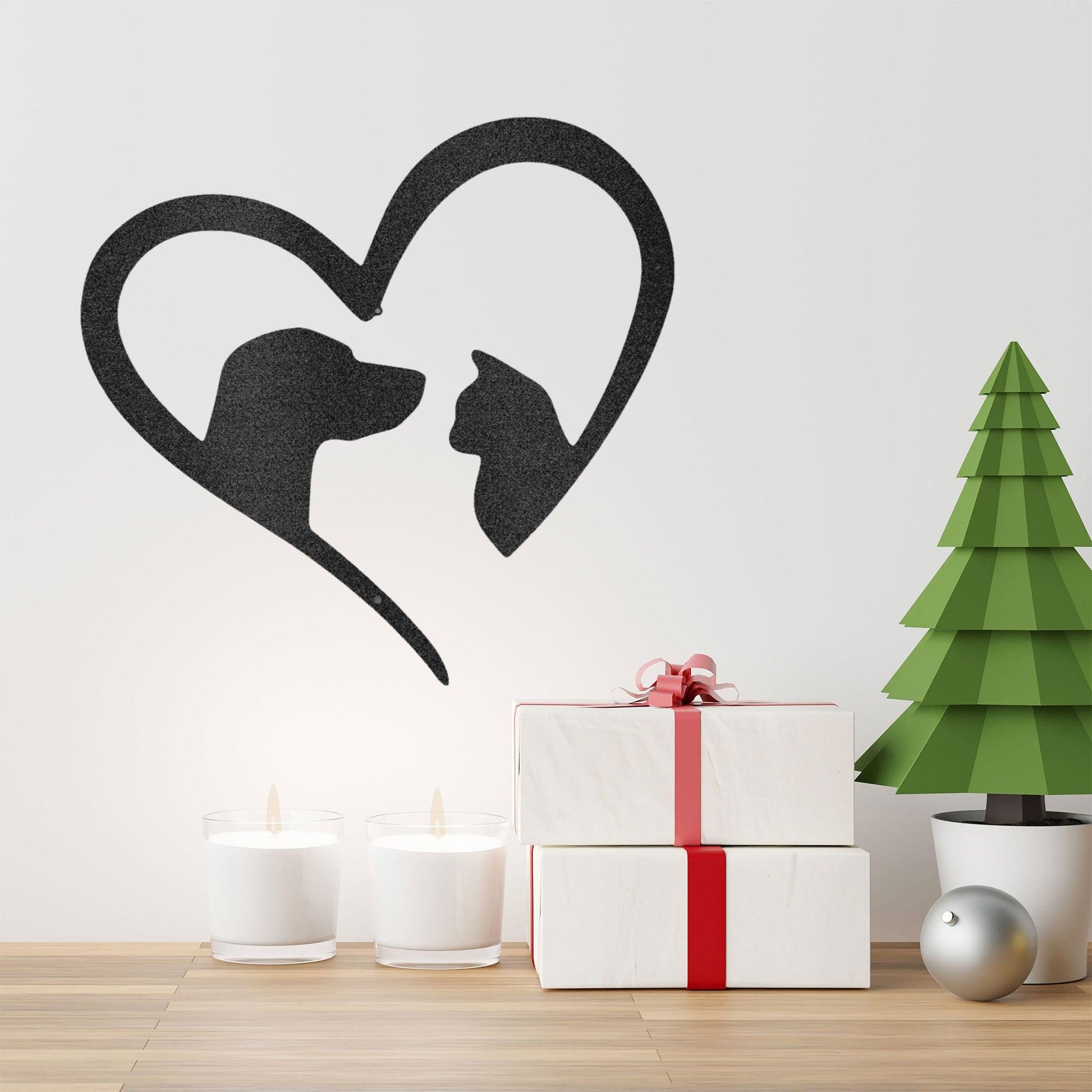 Pet Love Dog and Cat Heart Indoor Outdoor Steel Sign - Mallard Moon Gift Shop
