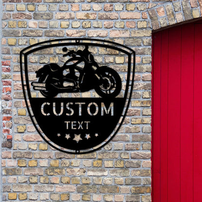 Motorcycle Biker Personalized Name Indoor Outdoor Steel Wall Sign - Mallard Moon Gift Shop