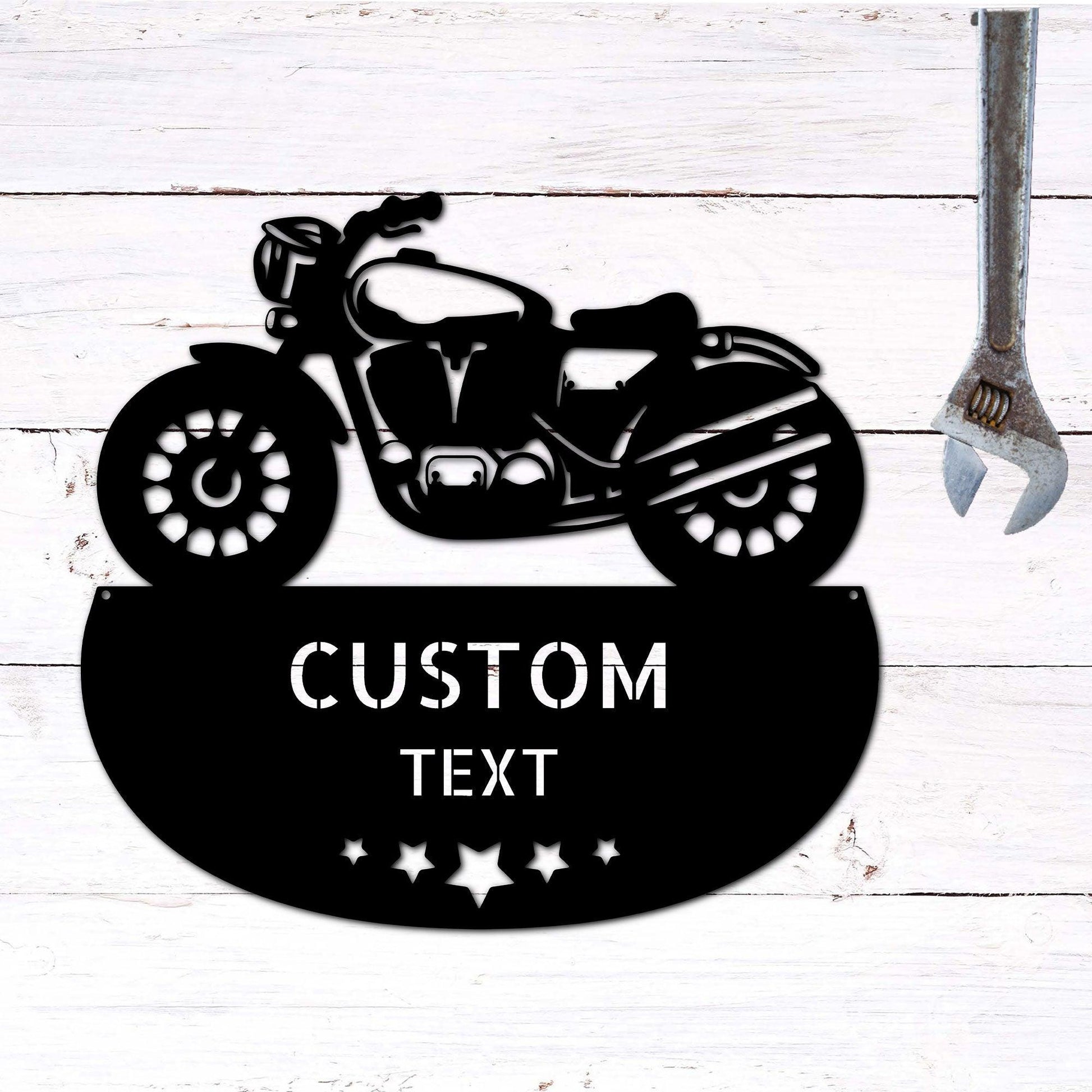 Motorcycle Personalized Name Indoor Outdoor Steel Wall Art - Mallard Moon Gift Shop