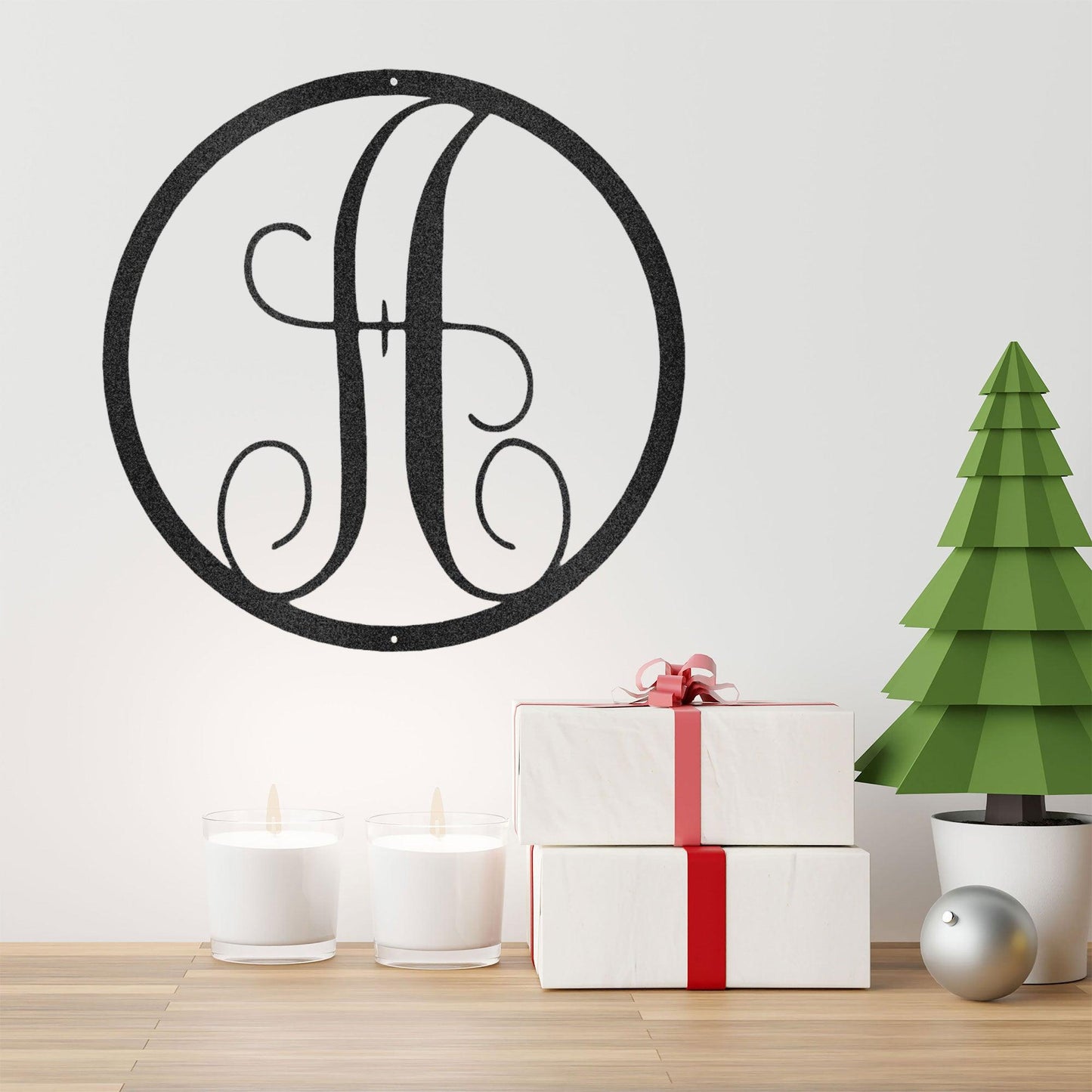 Fancy Initial Circle Custom Monogram Metal Wall Art - Mallard Moon Gift Shop