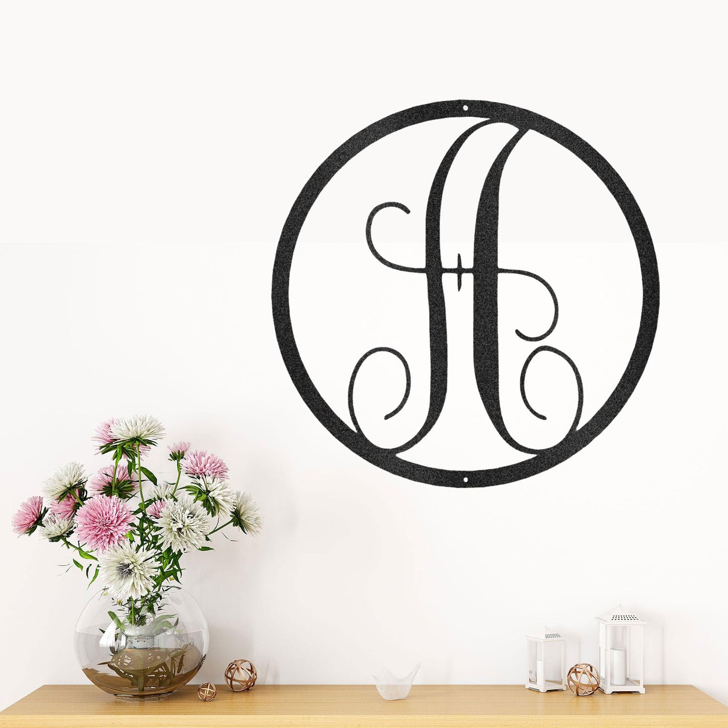 Fancy Initial Circle Custom Monogram Metal Wall Art - Mallard Moon Gift Shop