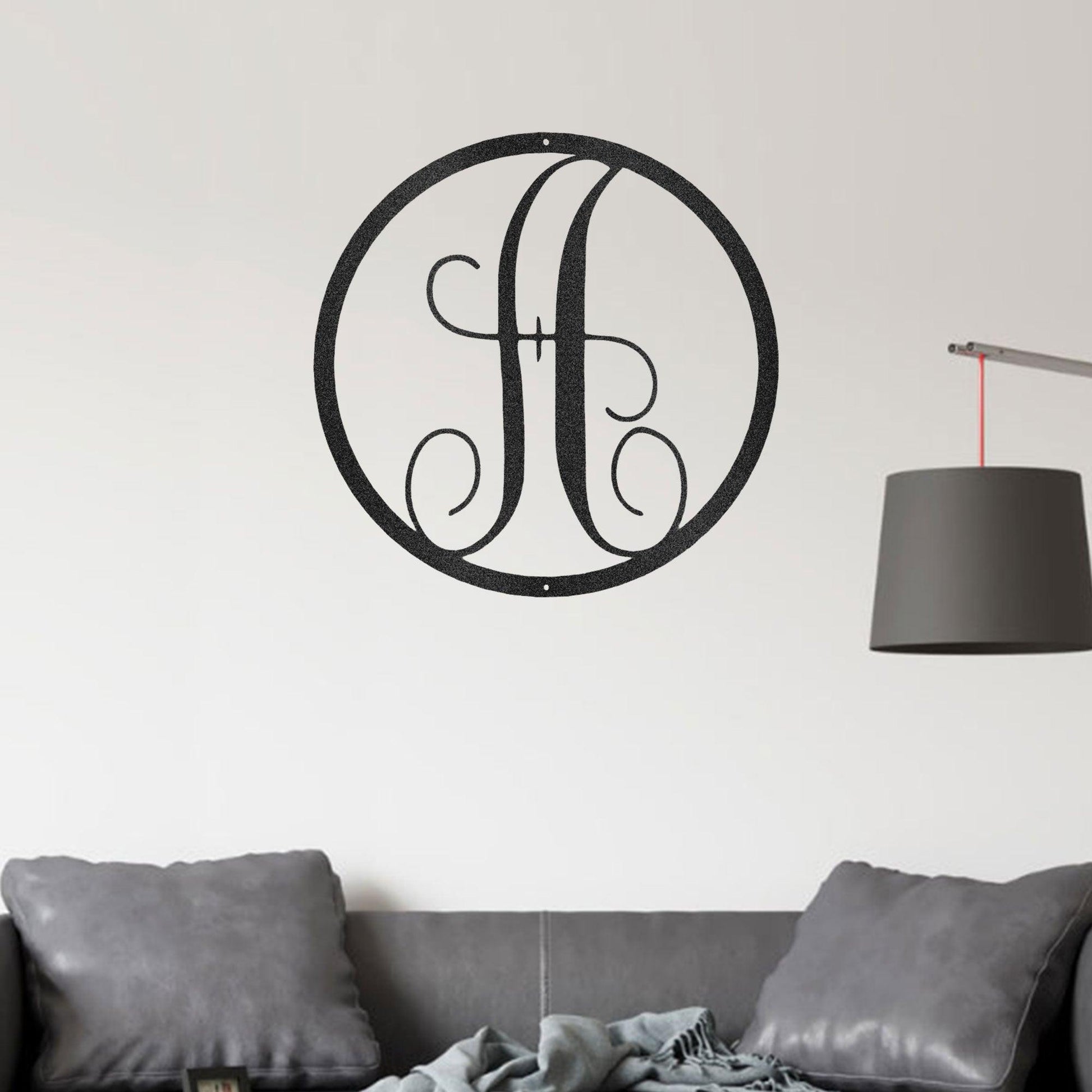 Fancy Initial Circle Custom Monogram Metal Wall Art - Mallard Moon Gift Shop