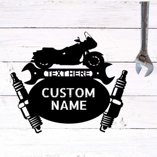 Cruiser Motorcycle Biker Mechanic Monogram Personalized Metal Art Wall Sign - Mallard Moon Gift Shop