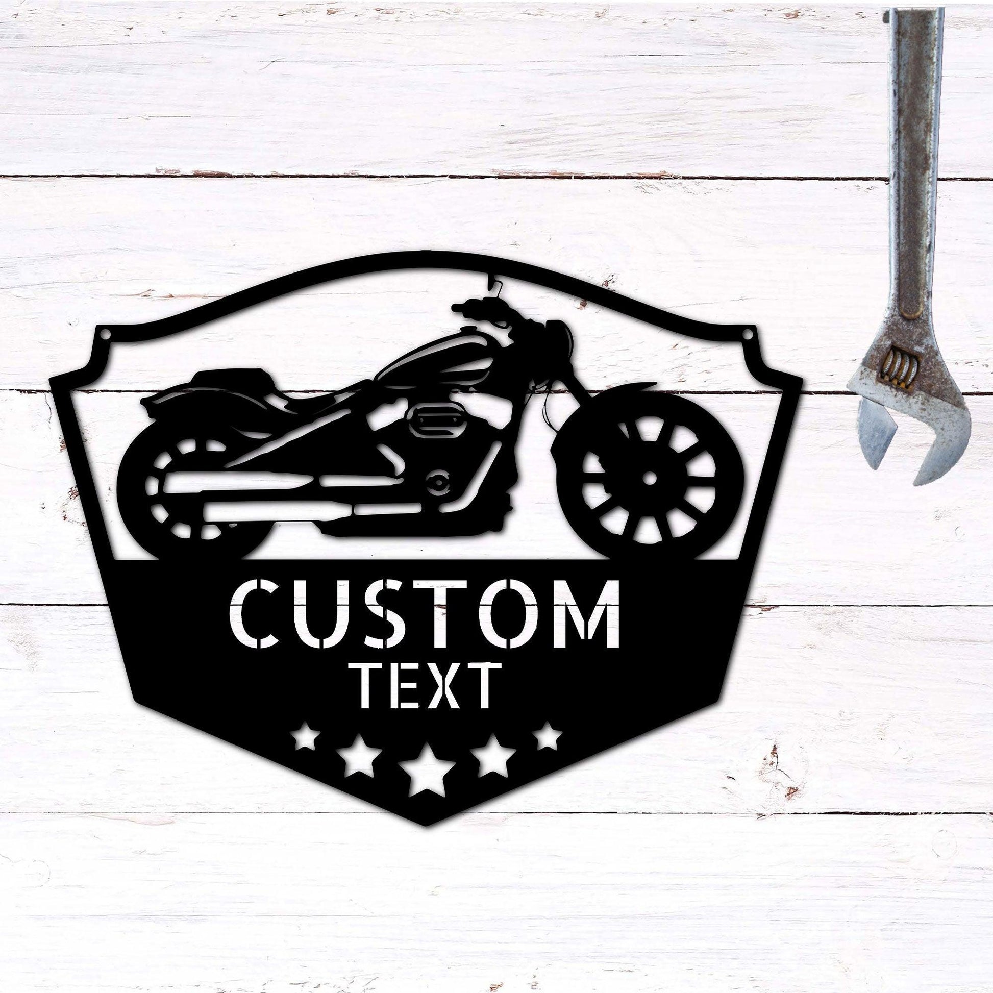 Chopper Motorcycle Shop Custom Name Monogram Indoor Outdoor Steel Wall Sign - Mallard Moon Gift Shop