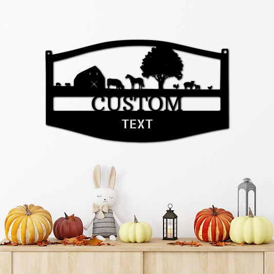 Farm Scene Custom Name Indoor Outdoor Monogram Steel Wall Sign - Mallard Moon Gift Shop