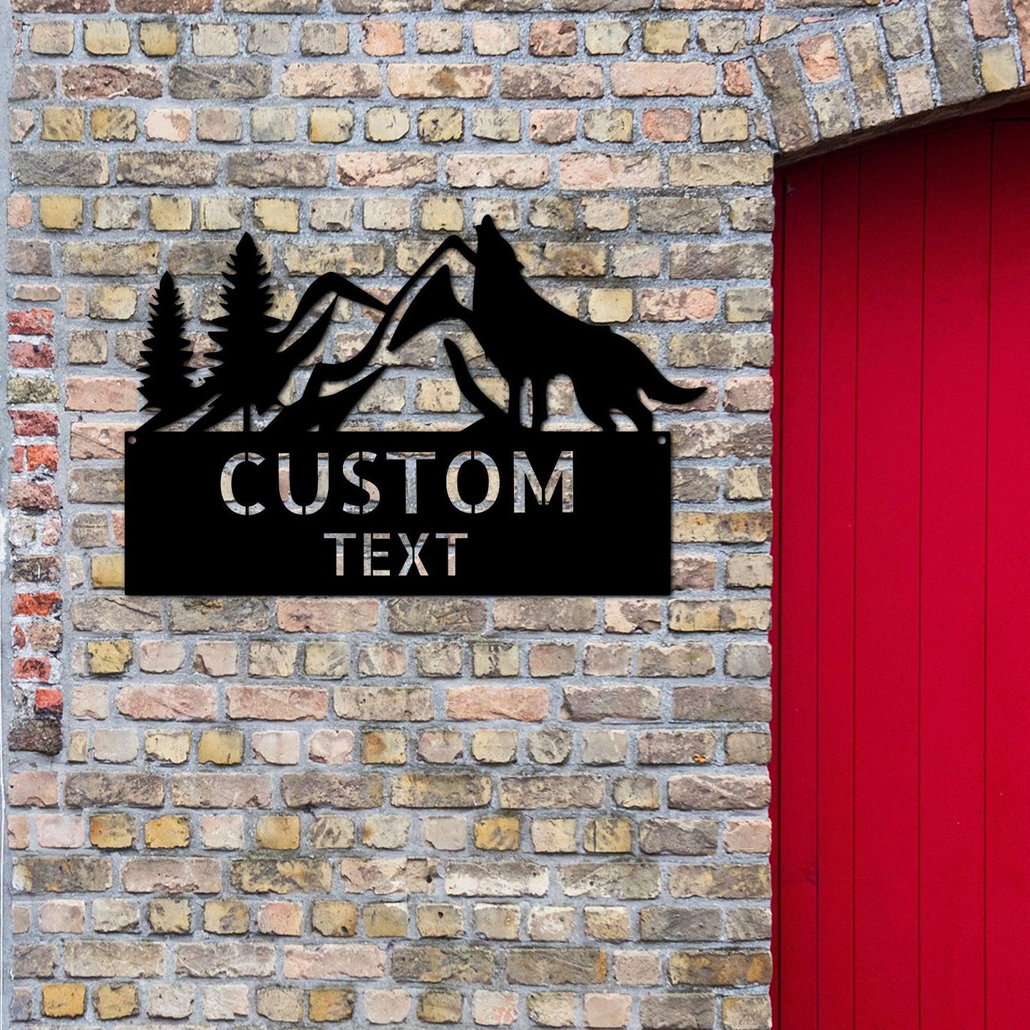 Coyote and Mountains Custom Name Metal Wall Sign - Mallard Moon Gift Shop
