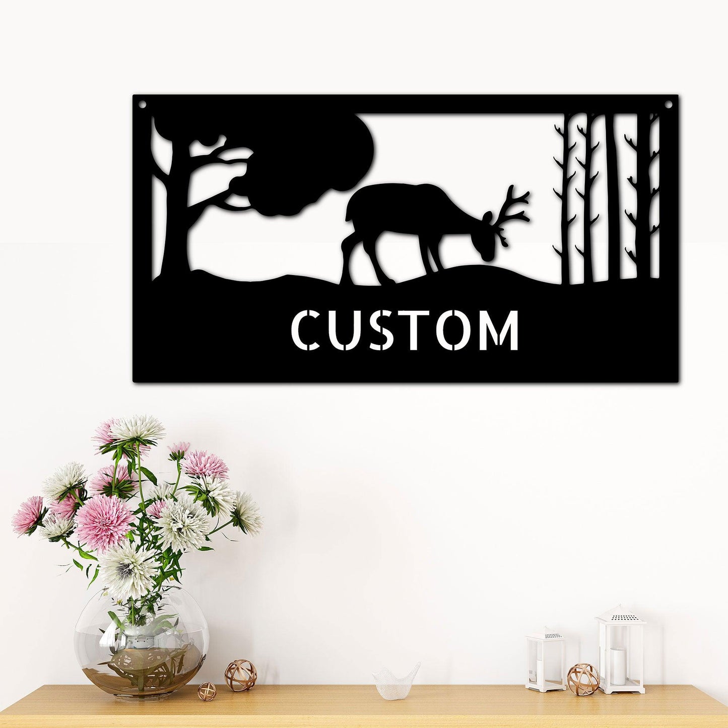 Grazing Deer Personalized Metal Art Wall Sign - Mallard Moon Gift Shop