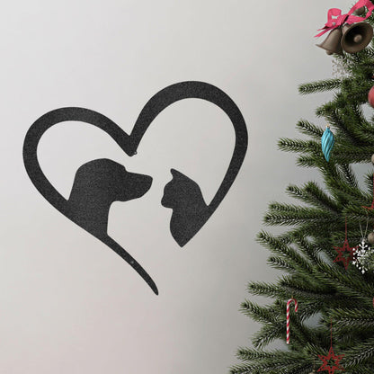 Pet Love Dog and Cat Heart Indoor Outdoor Steel Sign - Mallard Moon Gift Shop