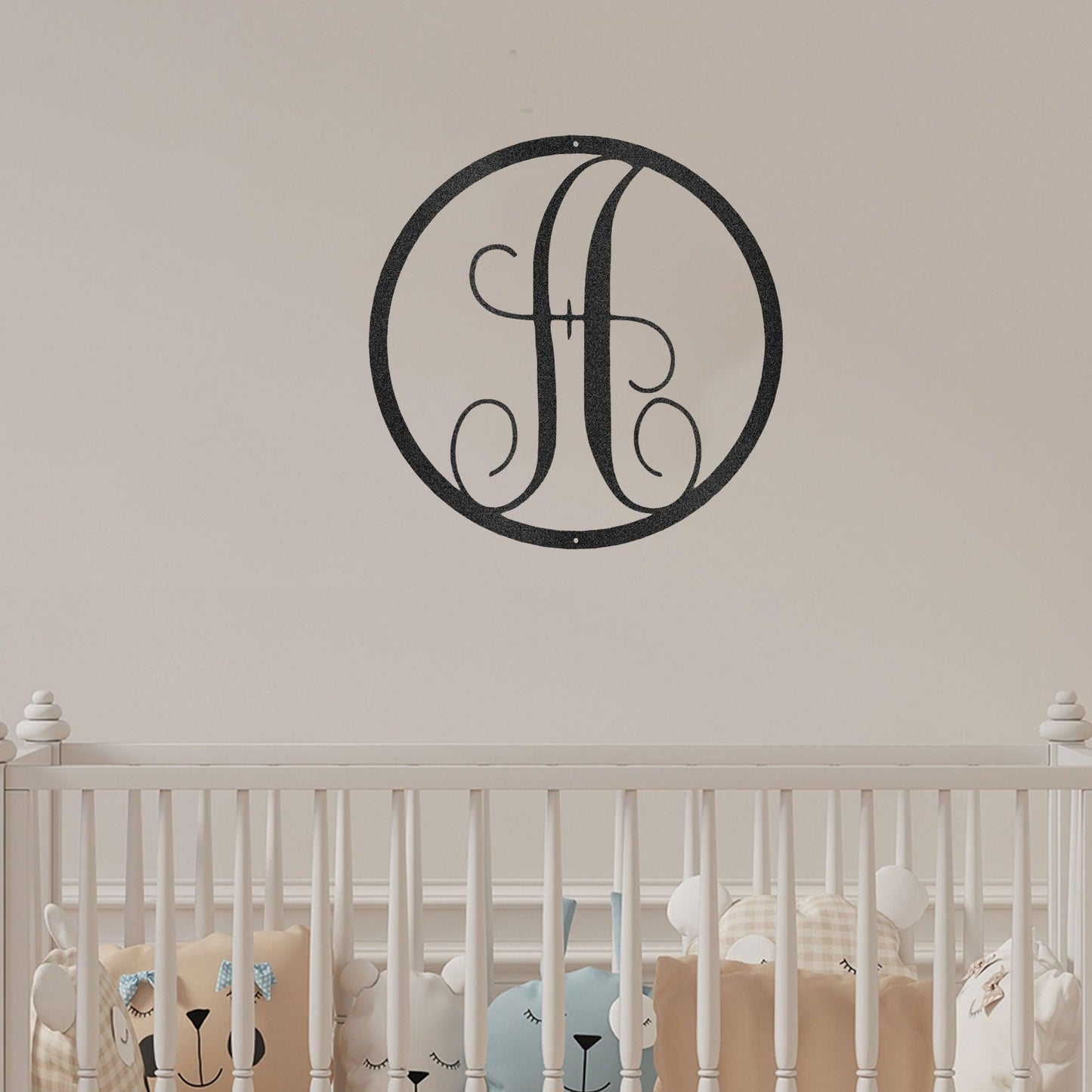 Fancy Initial Circle Custom Monogram Metal Wall Art - Mallard Moon Gift Shop