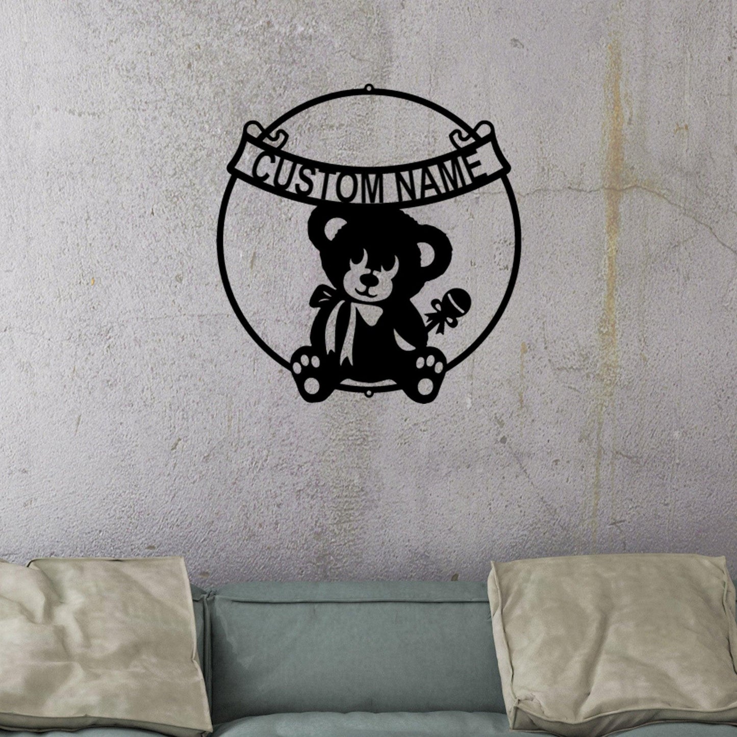 Teddy Bear Baby Banner Personalized Indoor Outdoor Steel Wall Sign Art - Mallard Moon Gift Shop