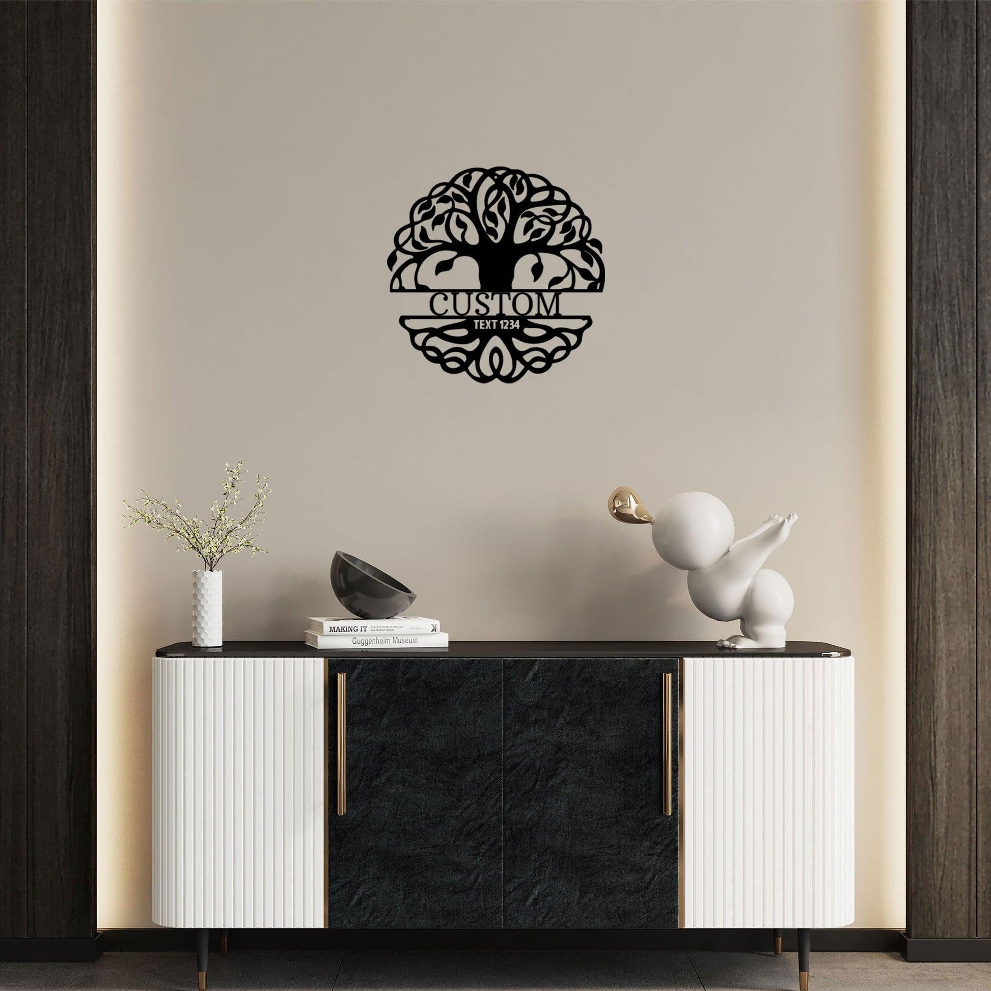 Fancy Tree of Life Monogram Personalized Metal Art Wall Sign - Mallard Moon Gif