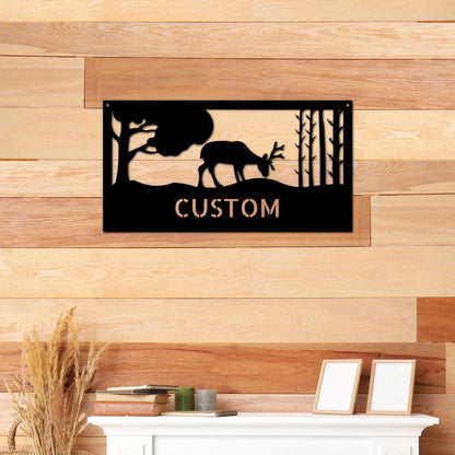 Grazing Deer Personalized Metal Art Wall Sign - Mallard Moon Gift Shop