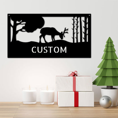 Grazing Deer Personalized Metal Art Wall Sign - Mallard Moon Gift Shop