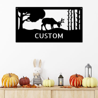 Grazing Deer Personalized Metal Art Wall Sign - Mallard Moon Gift Shop