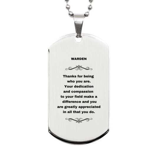 Warden Silver Engraved Dog Tag Necklace - Thanks for being who you are - Birthday Christmas Jewelry Gifts Coworkers Colleague Boss - Mallard Moon Gift Shop