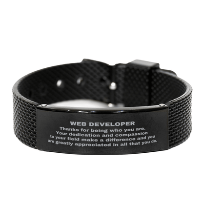 Web Developer Black Shark Mesh Stainless Steel Engraved Bracelet - Thanks for being who you are - Birthday Christmas Jewelry Gifts Coworkers Colleague Boss - Mallard Moon Gift Shop