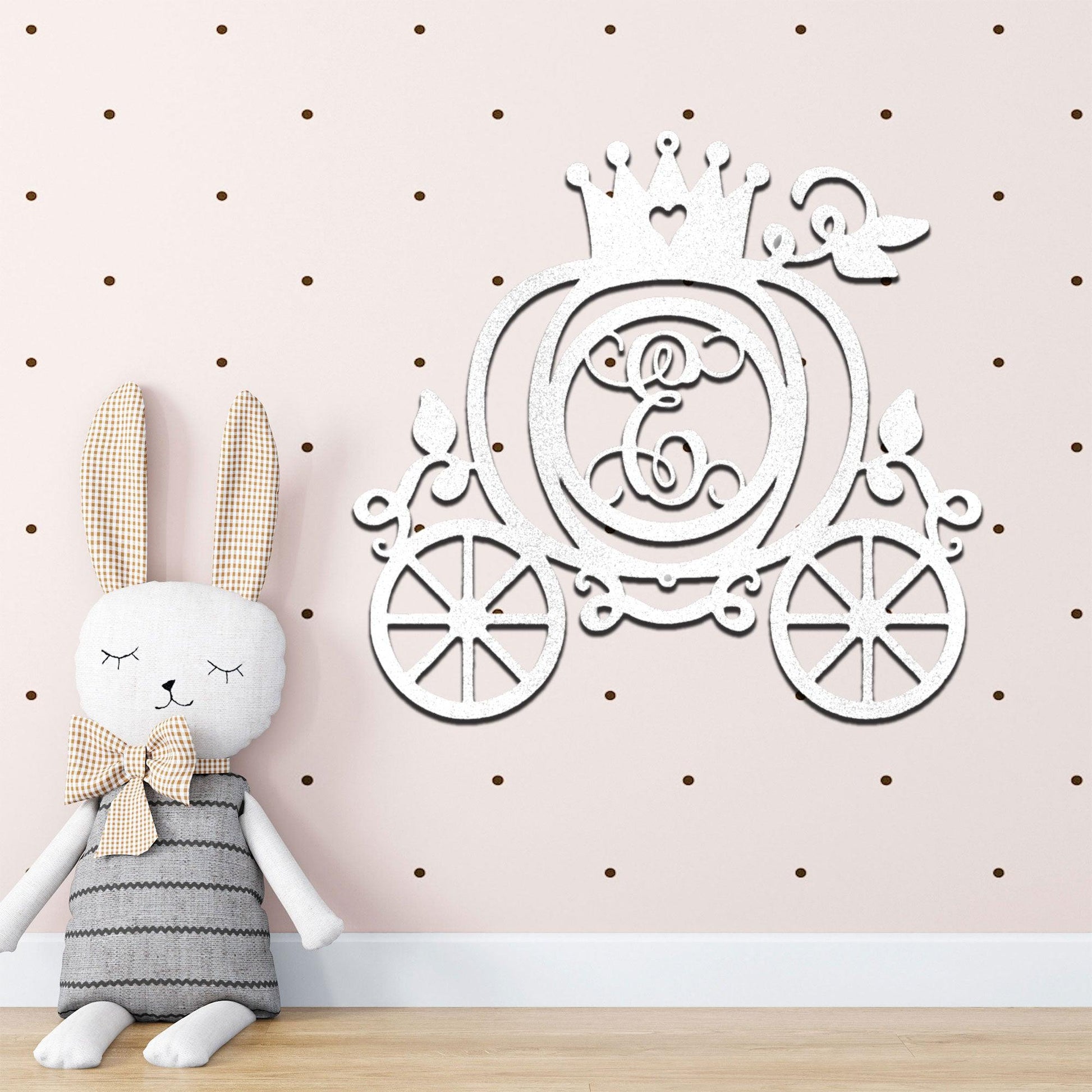 Cinderella Princess Carriage Custom Initial Metal Art Wall Sign Decor - Mallard Moon Gift Shop
