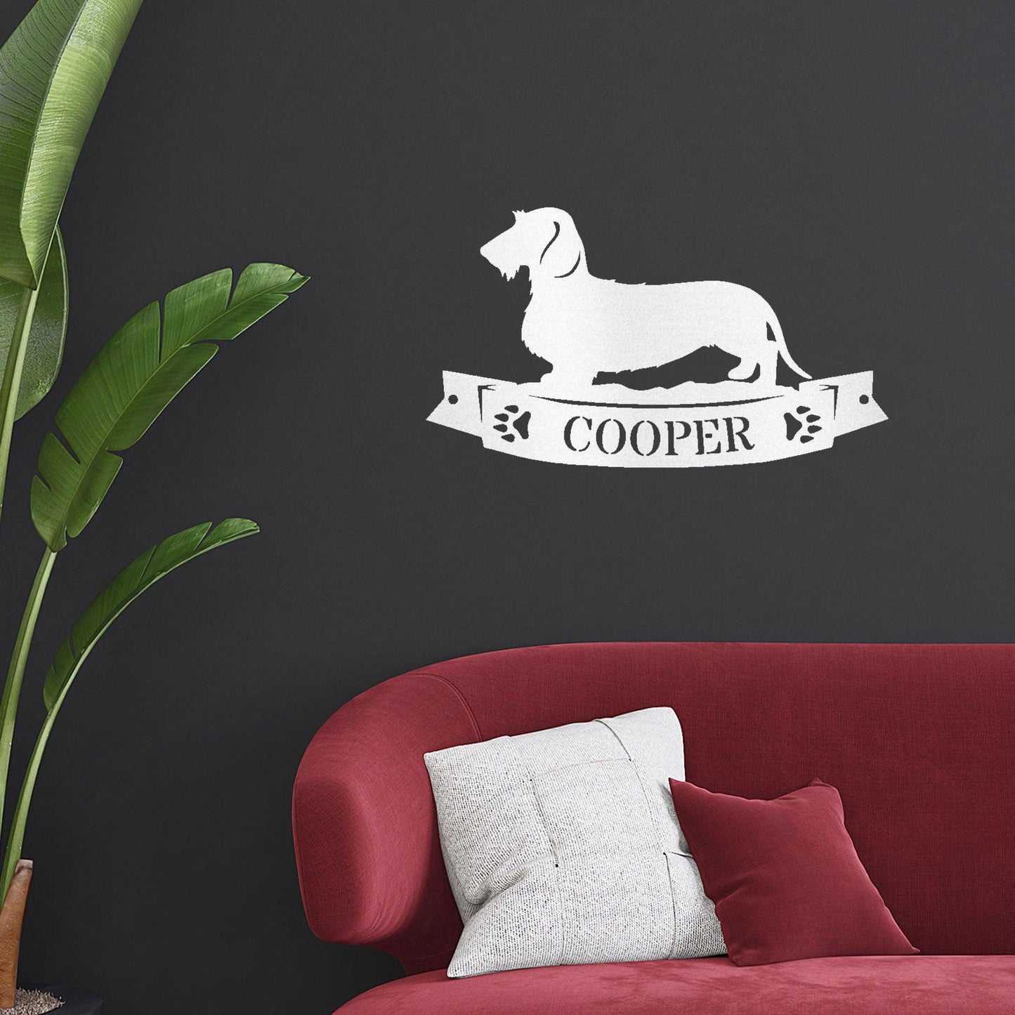 Dachshund Wirehaired Banner Custom Name Metal Art Wall Sign - Mallard Moon Gift Shop