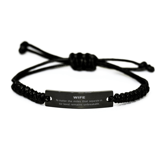 Wife Long Distance Relationship Gifts, No matter the miles that separate us, Cute Love Black Rope Bracelet For Wife, Birthday Christmas Unique Gifts For Wife - Mallard Moon Gift Shop