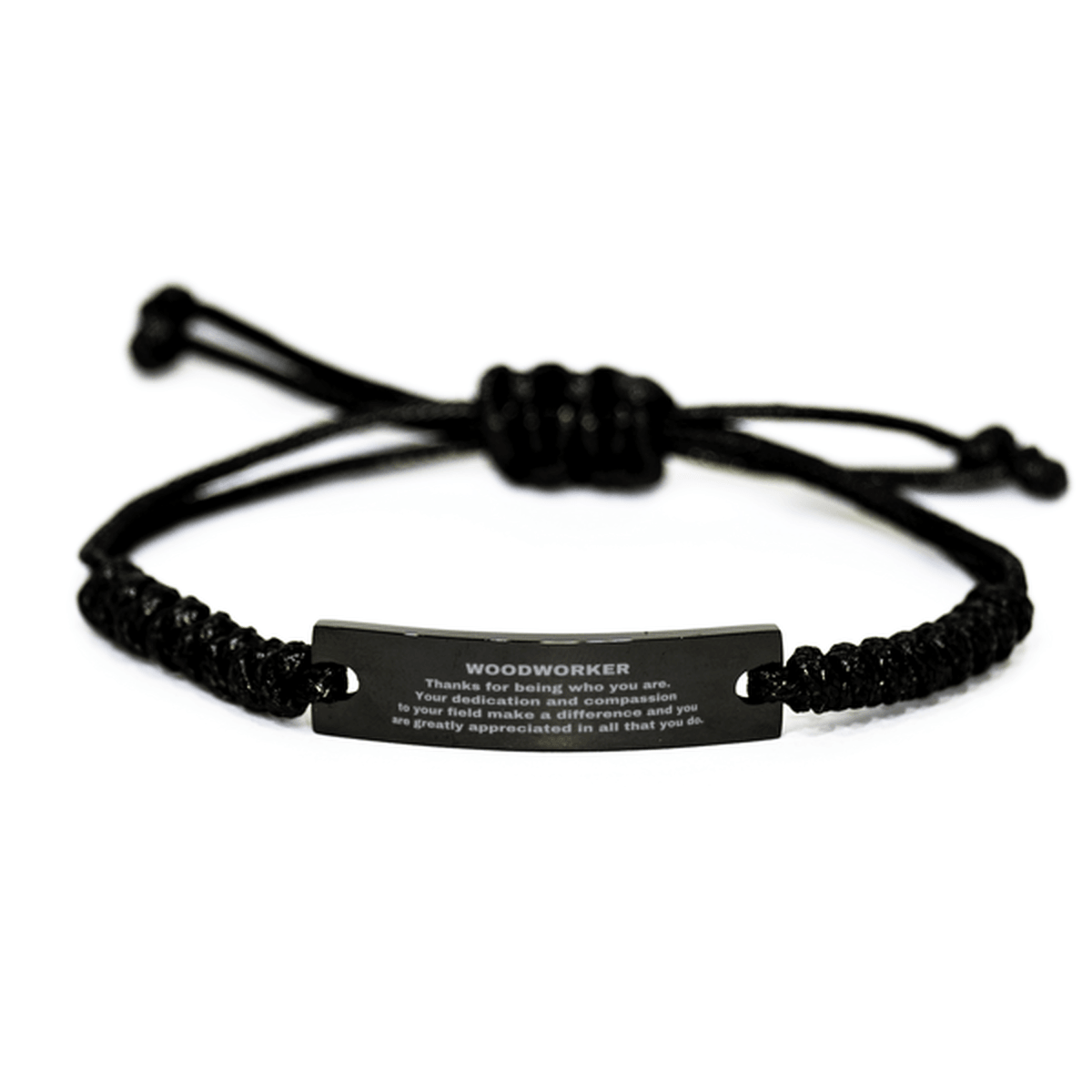 Woodworker Black Braided Leather Rope Engraved Bracelet - Thanks for being who you are - Birthday Christmas Jewelry Gifts Coworkers Colleague Boss - Mallard Moon Gift Shop