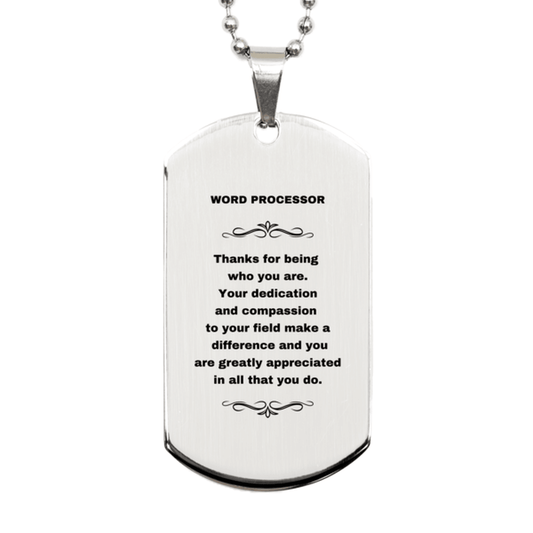 Word Processor Silver Engraved Dog Tag Necklace - Thanks for being who you are - Birthday Christmas Jewelry Gifts Coworkers Colleague Boss - Mallard Moon Gift Shop