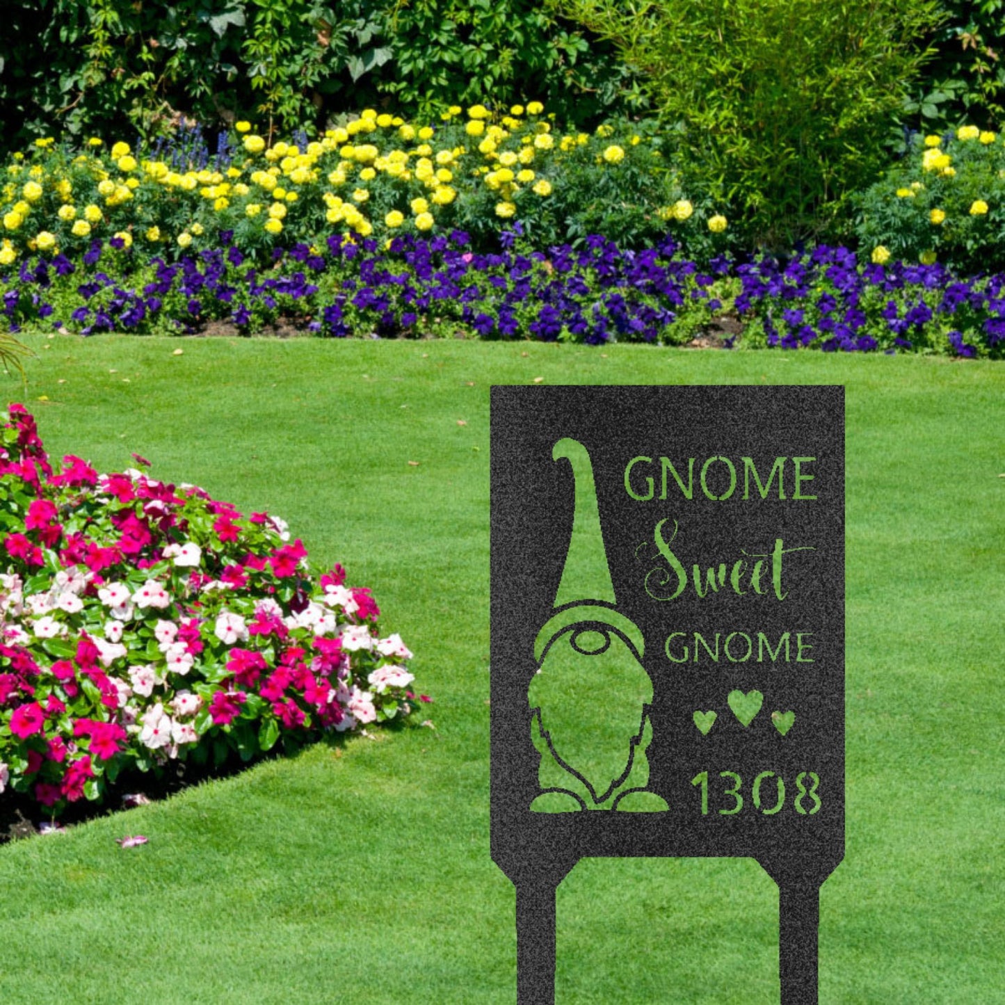 Gnome Sweet Home Custom Address Garden Lawn Steel Stake