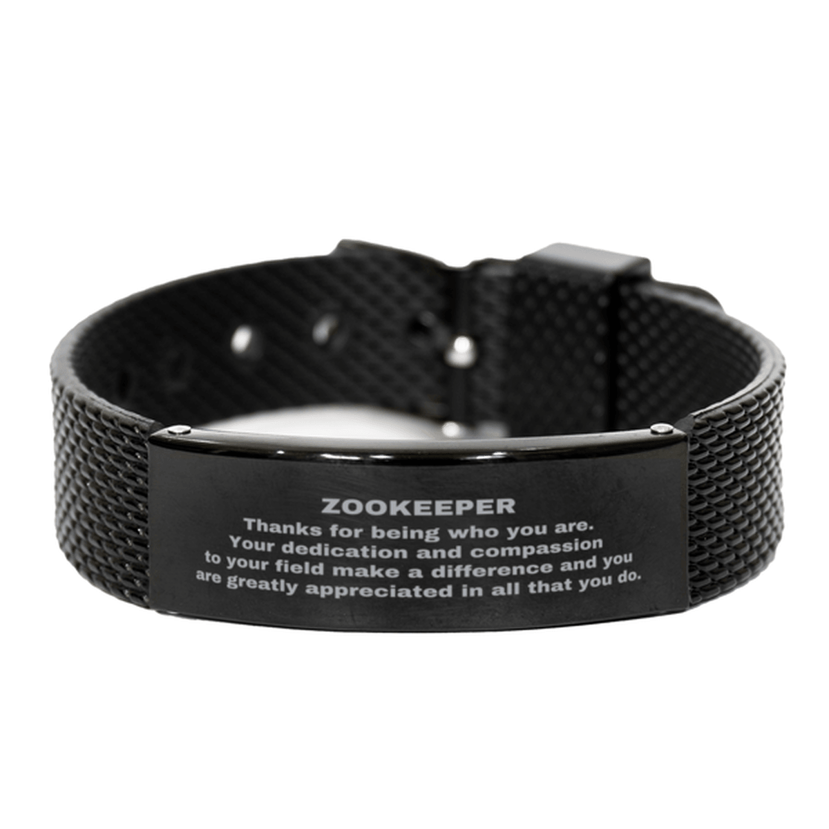 Zookeeper Black Shark Mesh Stainless Steel Engraved Bracelet - Thanks for being who you are - Birthday Christmas Jewelry Gifts Coworkers Colleague Boss - Mallard Moon Gift Shop